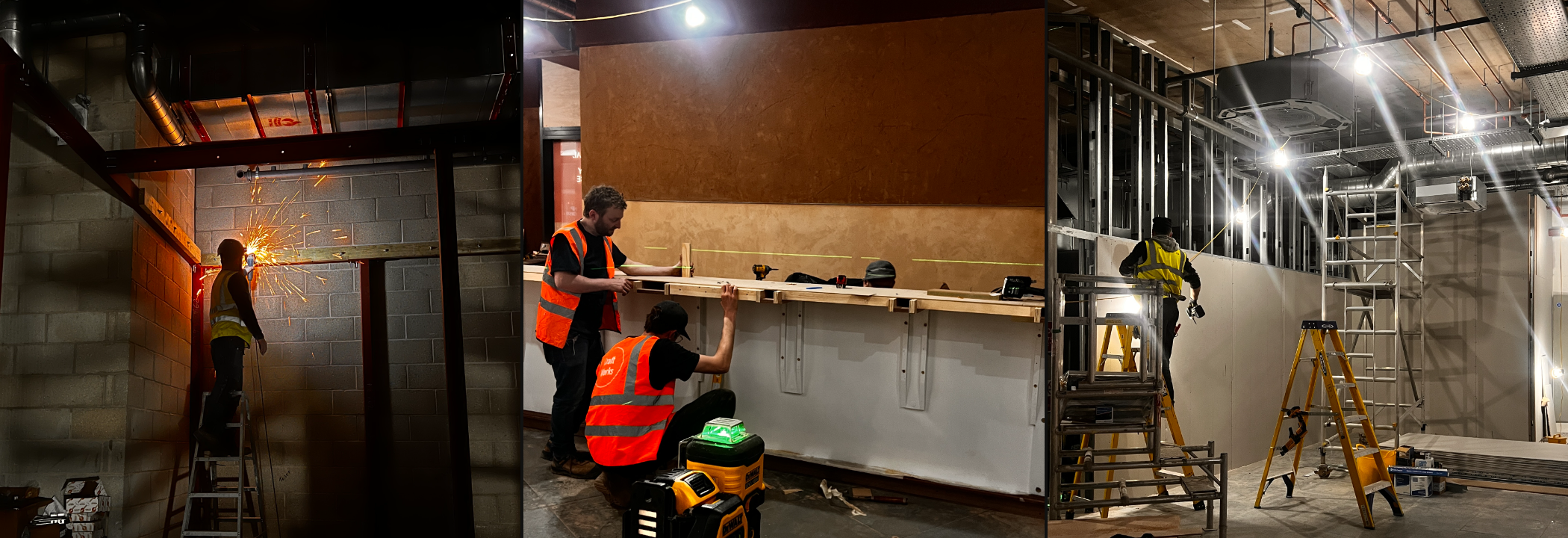 Network trades on site — steel fixing, bar joinery and drylining